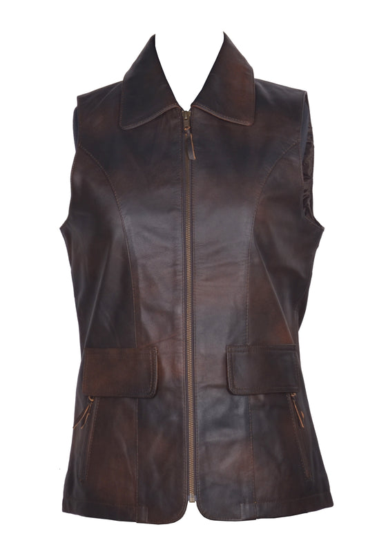 Collared Goat leather Vest with Zipper