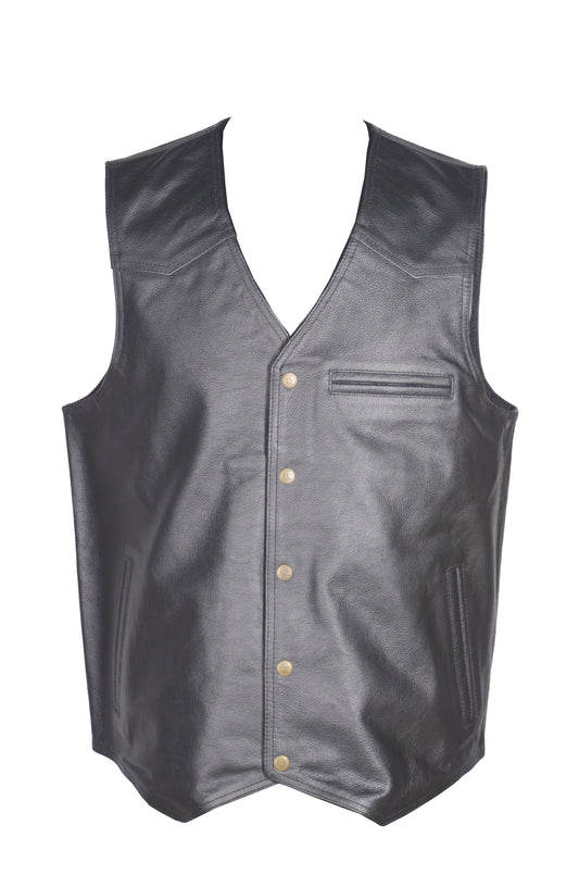 Waistcoat Style Black Leather Vest